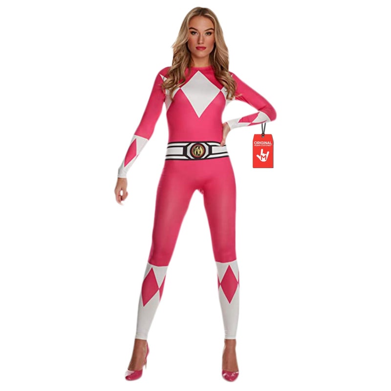 Morphsuits Pink Power Ranger Costume Adult Women - Superhero Outfit for Women - Fun Cosplay Dress Up for Parties, Medium - Image 1